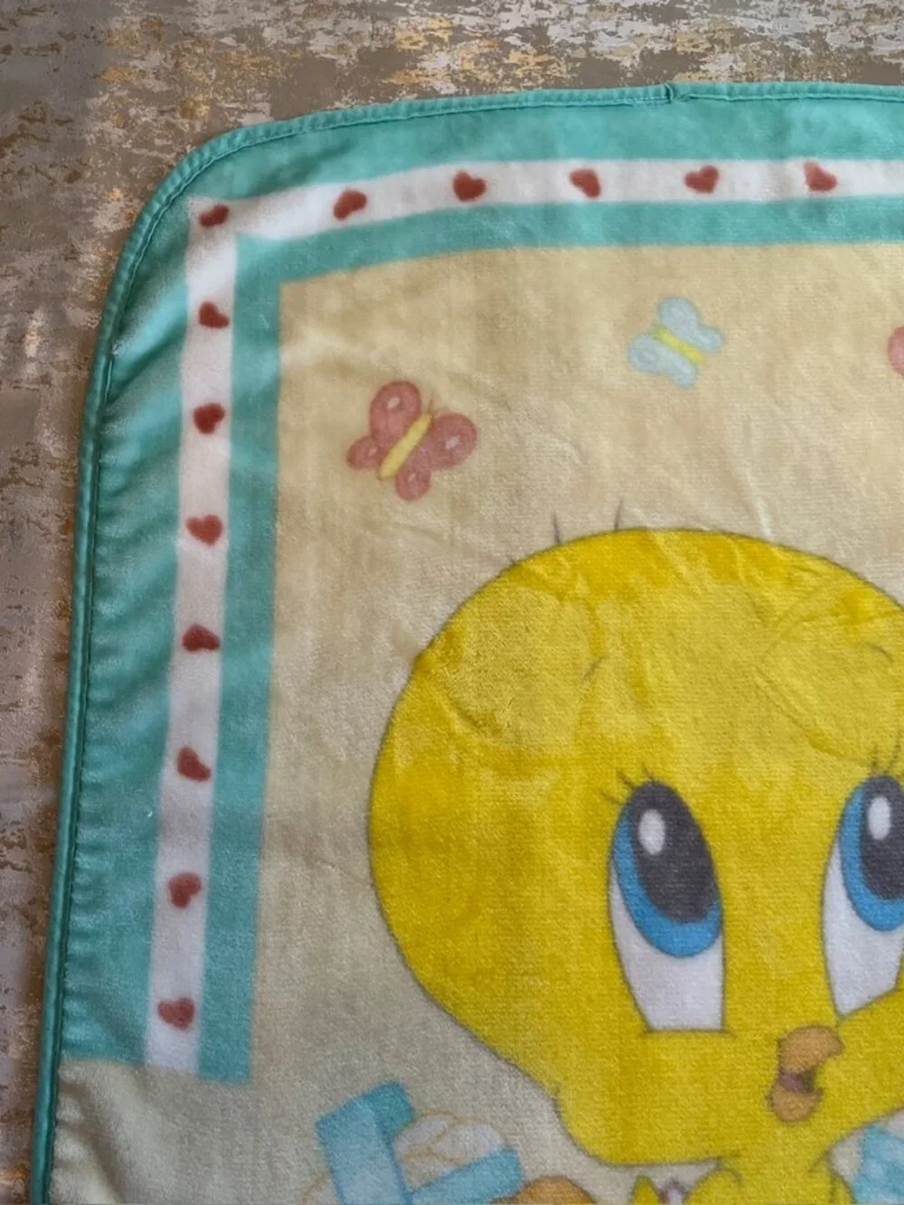 Vintage 2001 Baby Tweety Bird Looney Tunes Crib Blanket Plush Infant 28x42 Y2K